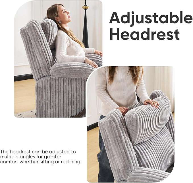 Oversized Manual Recliner Chair with Arm StorageSwivel Rocker Recliner Chair for Adults with Adjustable HeadrestNursery Glider Recliner with Phone Stand and Side Pockets for Living RoomLight Grey