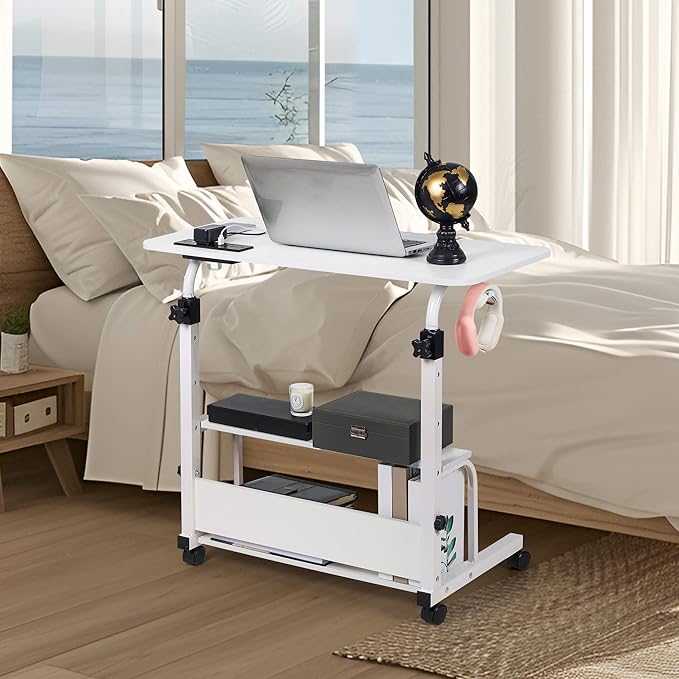 Standing Desk Small Computer DeskSmall Desk for BedroomCorner Desk for Small SpaceSmall Office Desk Adjustable DeskMini Desk Stand Up Desk Laptop DeskPortable Rolling Desk 31.5 Inch White C