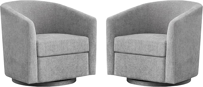 Chenille Swivel Accent Chairs Set of 2 No Assembly Upholstered Armchair 360°Rotating Barrel Chairs for Living Room Bedroom Apartment &amp Reading Nook (2 Light Grey)