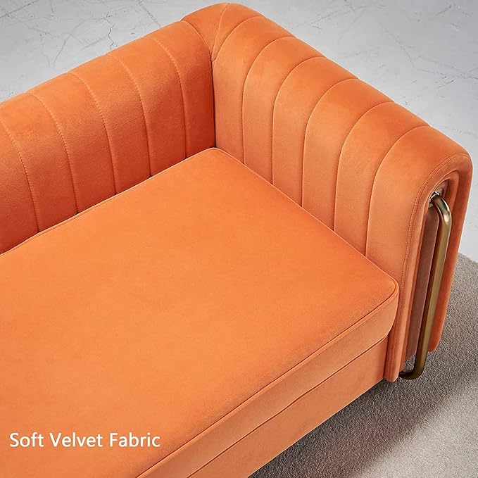 KEVINSPACE 84.25 Modern Sofa Couch Velvet Loveseat Sectional Sofa Couch with Gold Legs for 3-4 Persons Upholstered Deep Seat Love Seat Mid-Century Sofa for Living Room Office Apartment Orange