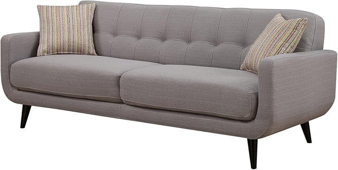 AC Pacific Crystal Collection Mid Century Modern Living Room Furniture Tufted Back Solid Espresso Legs Plush Upholstery Accent Piece with Minimal Assembly Sofa Light Grey