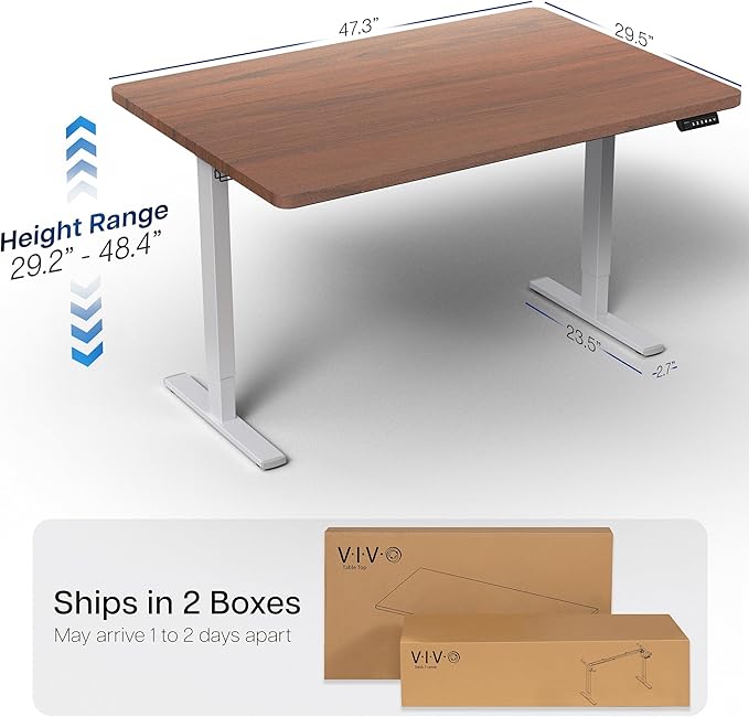 VIVO Electric 48 x 30 in Standing Desk Memory Height Adjustment 1B Series Holds 220 lbs One-Piece Dark Walnut Top Gray Frame DESK-KIT-1G5D