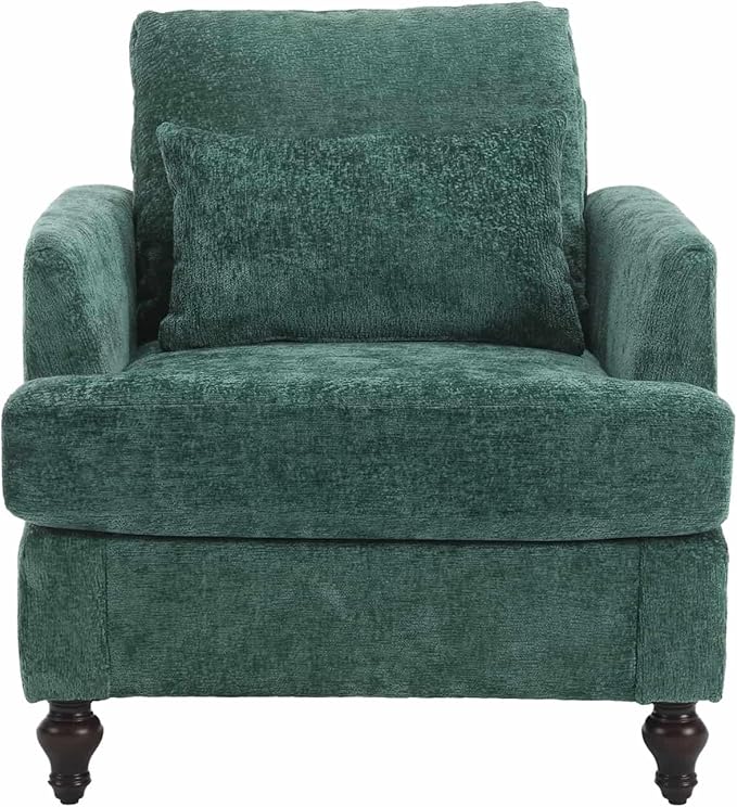 Wood Frame Armchair Modern Accent Chair Lounge Chair for Living RoomTufted Club Chair Mid Century Modern Arm Chairs with Studded Solid Wood Frame for Bedroom Reading (Emerald Chenille)