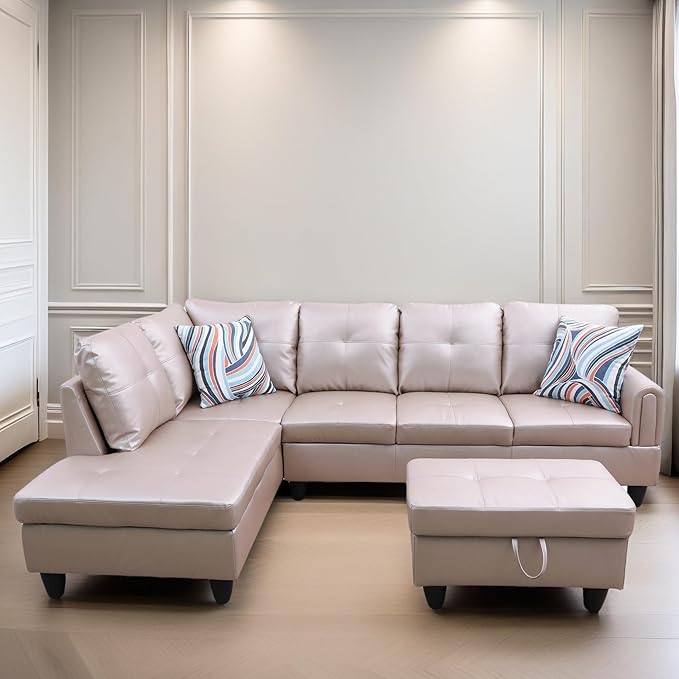 FONTOI L Shaped Sectional Couches Leather Couch Modular Sectional Sofa with Ottoman Storage Modern L Shaped Couch with Chaise for Living Room Bedroom Apartment Furniture Gray