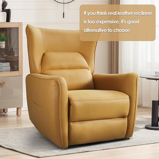 INZOY Power Swivel Rocker Recliner Glider Oversize Electric Swivel Rocker Recliners with Highly Enveloping Backrest Nursery Rocking Recliner Chair Leathaire Reclining Sofa for Living Room Yellow
