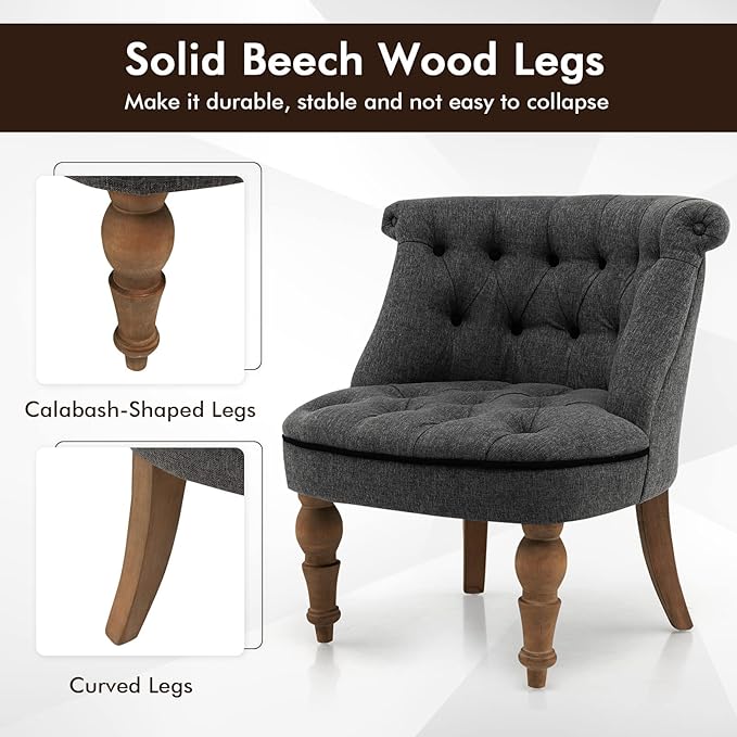 Giantex Accent Chair Set of 2 Single Sofa Chair with Tufted Backrests Beech Wood Legs Mid Century Corner Chairs Armless Slipper Chairs for Living Room Study Bedroom Reception Gray