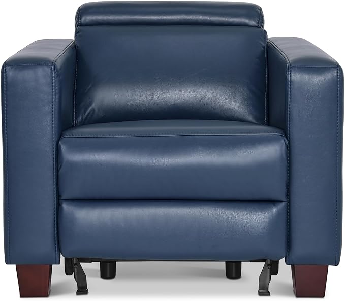 MCombo Zero Wall Recliner Chair Wall Hugger Power Recliner Chair with Power Headrest USB Charge Ports Wood Legs Modern Design for Living Room Small Spaces Faux Leather HL128 (Blue)