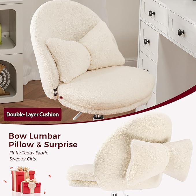COMHOMA Vanity Chair with Teddy Velvet Small Tall Armless Chair with Back Cute Candy Chair for Girls Gift Living Room/Makeup Room/Bedroom/Kitchen (Height Use: Adjustable from Desk to Bar Height)