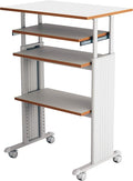 Safco Muv Adjustable-Height Desk with Keyboard Shelf Steel Frame Laminate Work Surface Mobile on 4 Wheels Powder Coat Finish - Office Desks &amp Workstations