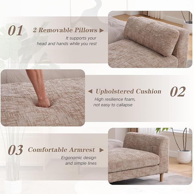 Mlmh &amp Kngwa Oversized Chaise Lounge Indoor 83.1 End of Bed Bench King Size Daybed with 2 Removable Pillows &amp Armrests Upholstered Chaise Bench Window Seat Benches for Living Room Bedroom Wh