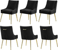Velvet Dining Chairs Set of 6 Gold LegsUpholstered Velvet Accent Chairs Pleated Back Design &amp Gold Pull Handle Mid Century Modern Chairs for Dining/Kitchen/Living RoomBlack