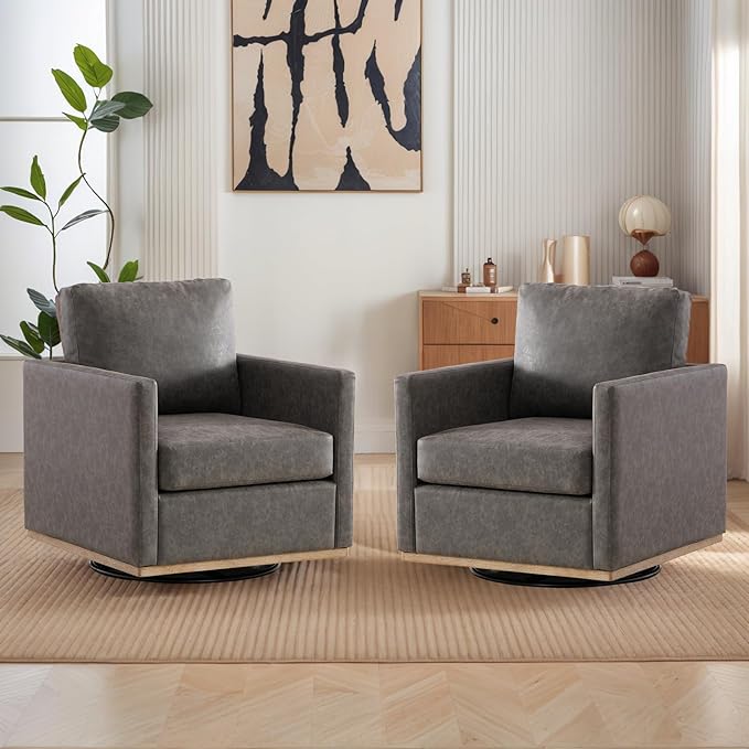 Mlmh &amp Kngwa 30.7 Swivel Accent Chairs Set of 2 Upholstered Accent Chair Modern Faux Leather Swivel Chair for Living Room Bedroom Gray
