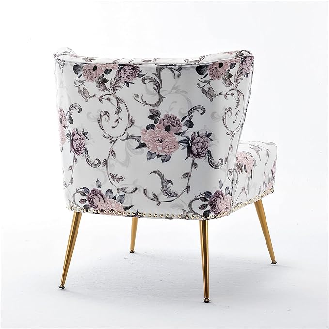 Thia Armless Accent Chair for Living Room Elegant Seat with Nailhead Trim Gold Metal Legs and Comfortable Curved Back 28 D x 25 W x 29.5 H 02 Floral Print