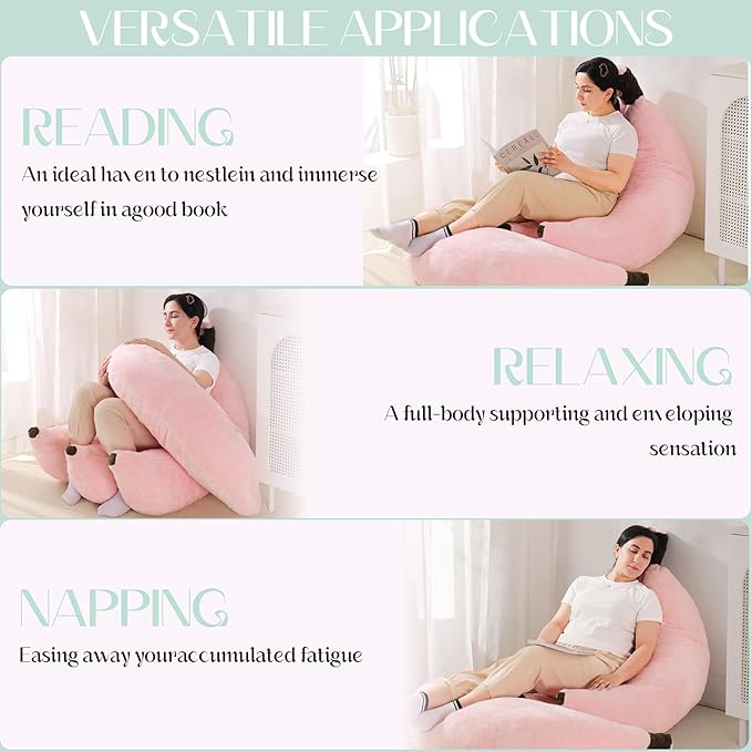 Banana Bean Bag Chair with Ottoman Floor Sofa Bed with Footrest Comfy Convertible Lounger for Teens &amp Adults Plush Couch for Bedroom Living Room or Dorm M-Pink