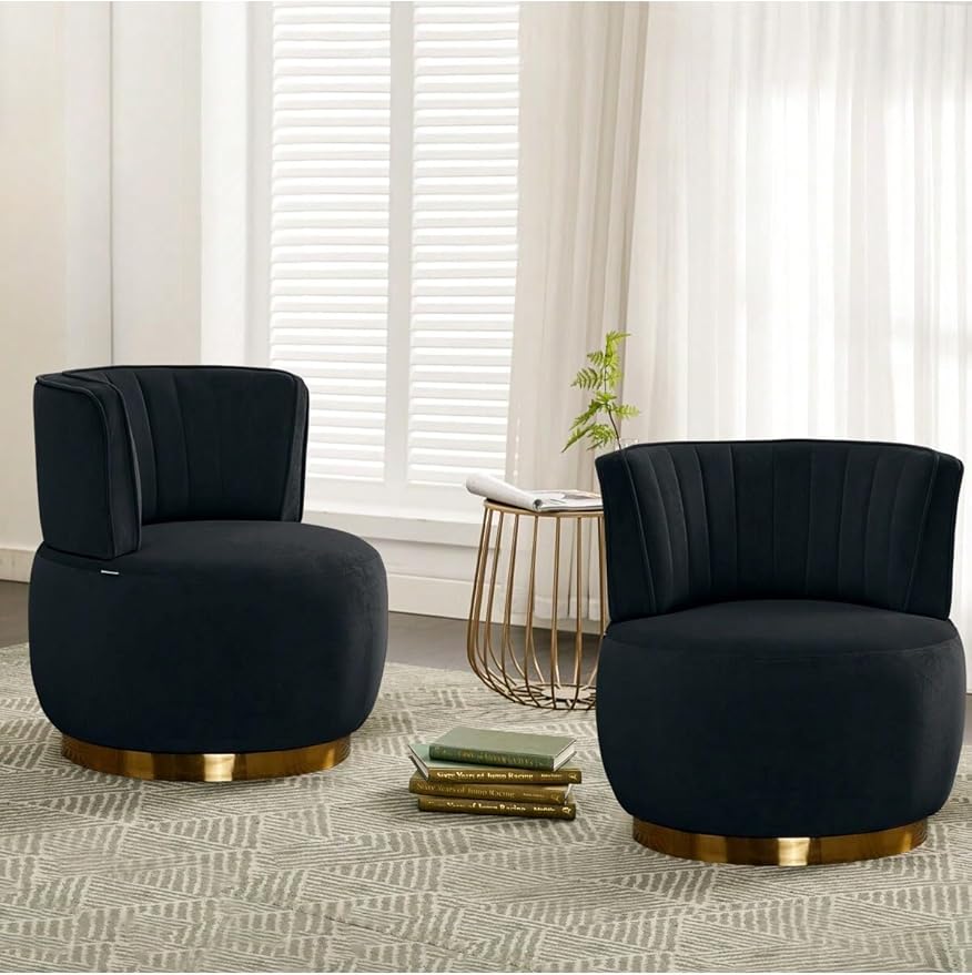 KINFFICT Velvet Swivel Accent Barrel Chair Set of 2 Mid Century Modern Arm Chair 360° Swivel Club Chairs Upholstered Comfy Single Sofa Chair Cozy Leisure Chair for Living Room Bedroom Lounge Hotel