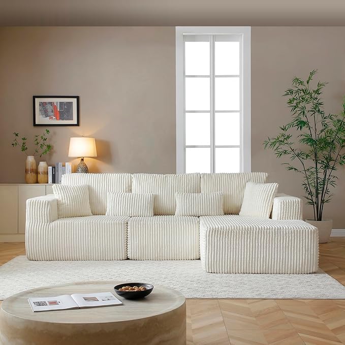 110” Modular Sectional Sofa Cloud Sectional Couch with Deep Seat Upholstered Boneless Couches for Living Room Modern Modular L-Shape Sofa Couch with Chaise (Beige 110 Right Facing Chaise)