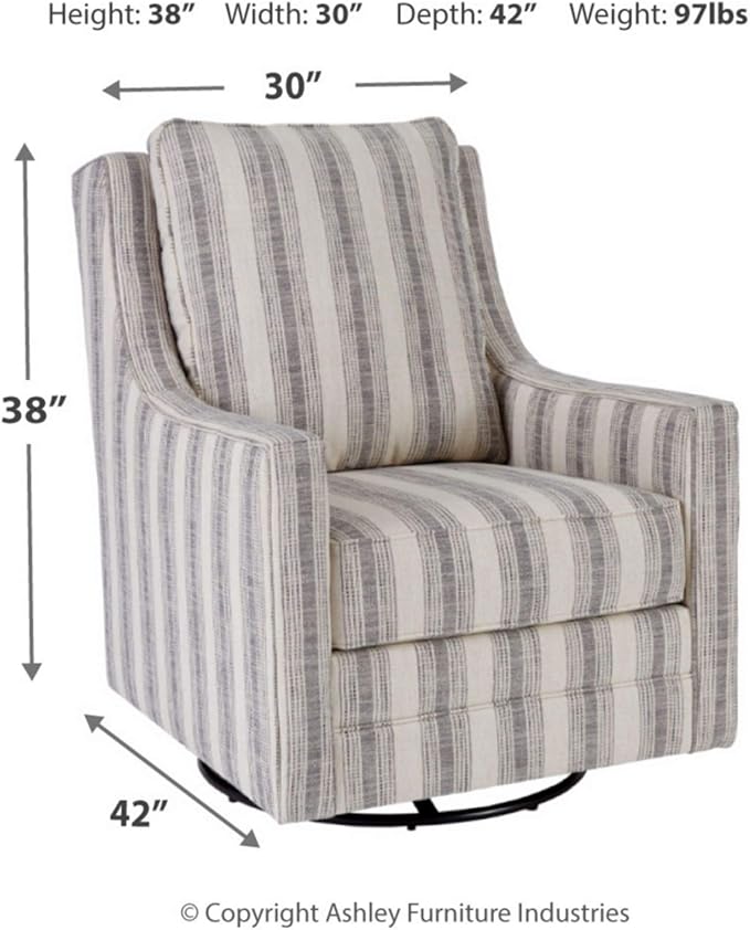 Signature Design by Ashley Kambria Striped Upholstered Swivel Accent Glider Chair Ivory &amp Black