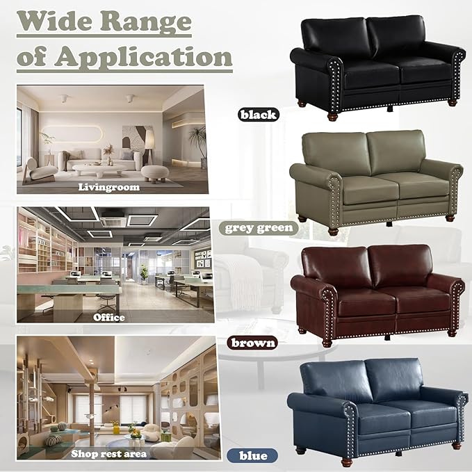 Antetek Comfy Upholstered PU Leather Sofa 59-inch Mid-Century Modern Loveseat Sofas with Storage Space &amp Solid Bun Feet Small Couches for Living Room Small Space Bedroom Navy Blue