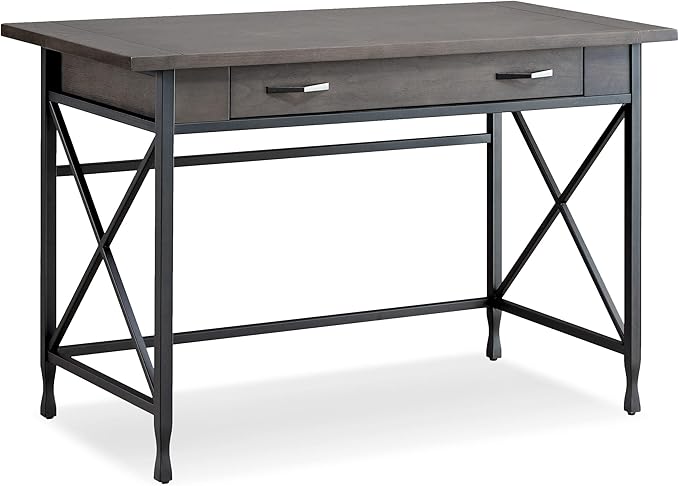 BOWERY HILL Contemporary Writing Computer Desk 46 D x 22 W x 30 H Sturdy Wood Matte Black Finish X-Side Design Drop Front Drawer Full Extension Guides Home Office Desk with Wire Management