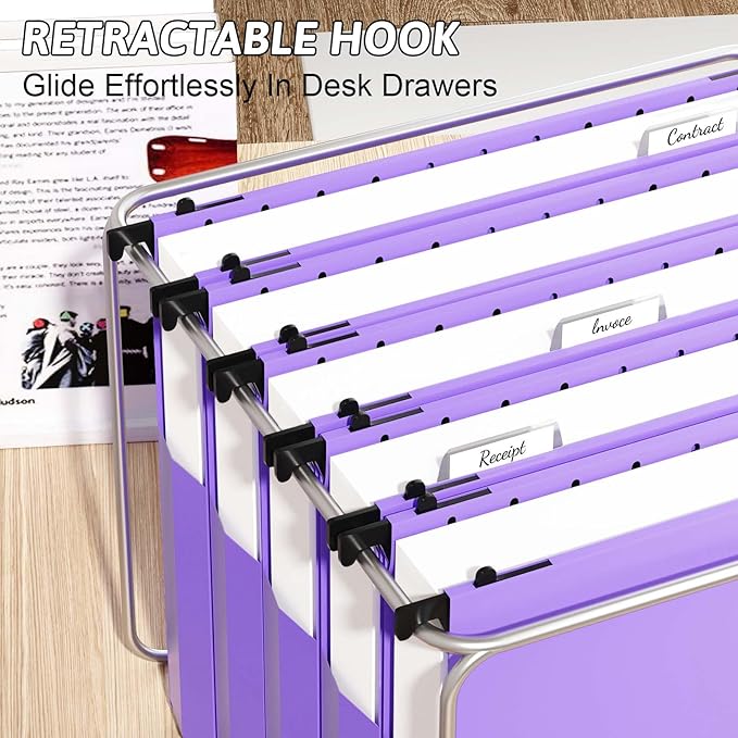 Plastic Extra Capacity Hanging File Folder Letter Size12 Pack Reinforced Purple Hanging Folders ExpandableHeavy Duty Folders 2 Inch ExpansionHanging File Organizer Designed for Bulky Files