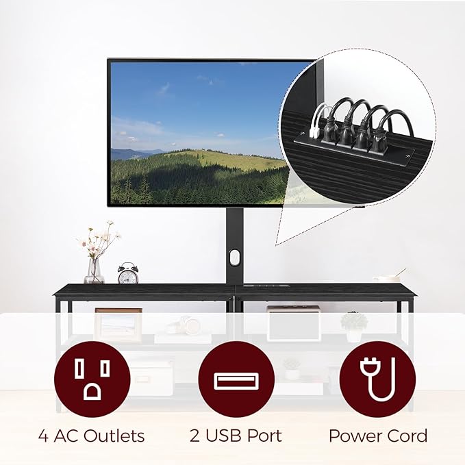 59 TV Stand with Mount and 4 Power Outlets Entertainment Center Media Console Swivel TV Stand Mount up to 75 inch TVs Height Adjustable Metal Frame for Living Room Bedroom TVBK35E01