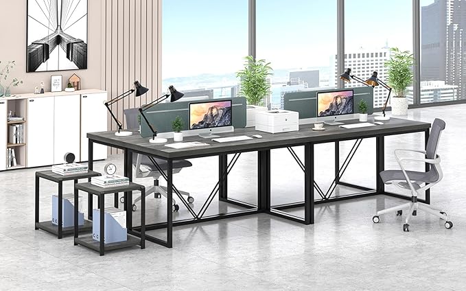 EXCEFUR Modern Home Office Desk Wood and Metal Computer Desk Industrial Writing Study Gaming Table for Living Room Bedroom Rustic Grey 53 inch