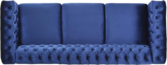 GDFStudio Noble House Parkhurst Tufted Chesterfield Velvet Sofa in Midnight Blue and Brown