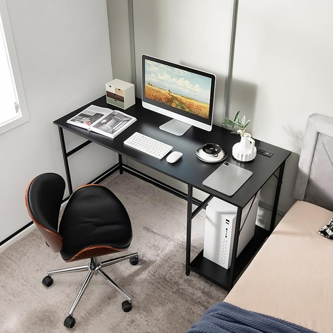 Tangkula 55 Inch Computer Desk with Power Outlets &amp USB Ports Home Office Desk with Built in Charging Station with Switch Computer Workstation Writing Study Desk with Storage Shelf &amp CPU Sta