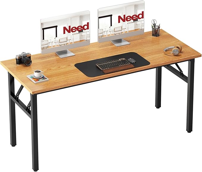 Need Office Computer Desk - 54.3L Sturdy and Heavy Duty Folding Laptop TableWriting Table/Home Office Desk/Sewing TableNo Assembly Required (Teak&ampBlack) AC5BB138