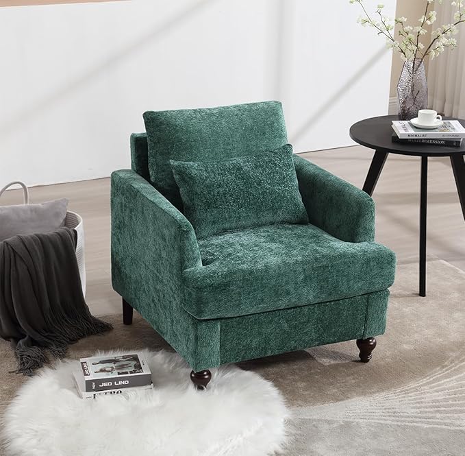 Upholstered Living Room Chair Chenille Accent Chair Single Sofa with Cushion &amp Solid Wood Frame Mid Century Modern Armchair for Bedroom Office