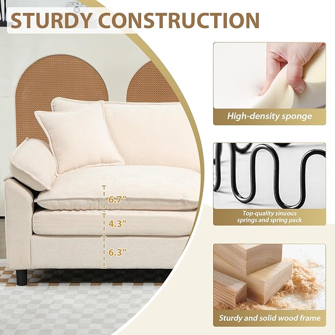 Oversized Modular Sectional Sofa 146.5 Inch L Shaped Cloud Couch Set 4-Seat Comfy Convertible Sofa with 1 Movable Ottoman DIY Combination Sleeper Couch for Living Room(Chenille Beige)