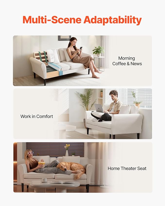 VEVOR Loveseat Sofa 69-Inch Small Sofa Couch for Living Room Velvet Fabric 2-Seats Couch with Sinuous Spring Soft Cushions and Sturdy Frame Comfy Loveseat for Bedroom Office or Apartment White
