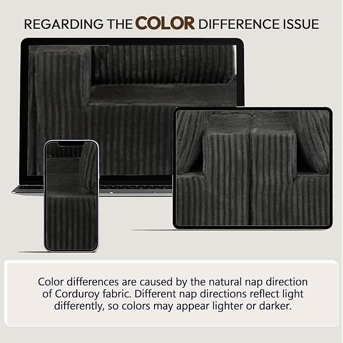 132 U Shaped Boneless Couch Cloud Sectional Modular Sofa with Double Chaise Lounge Corduroy Cloud Couch with Pillows &amp Deep Seat Boneless Sofa for Living Room Grey