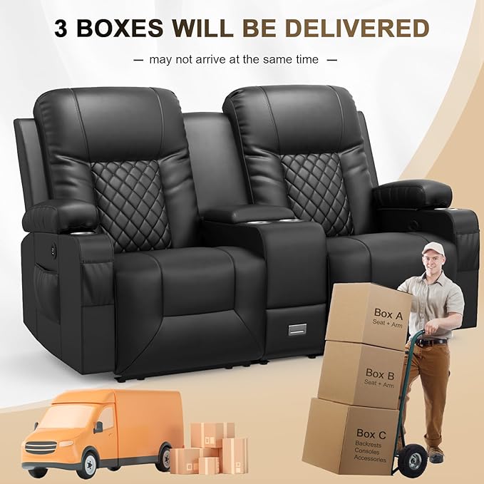 YONISEE Large Loveseat Recliner Loveseat Recliner Sofa with Storage Console Recliner Chair with USB Ports 2 Cell Phone Holders Cup Holder Loveseat Couch for Living Room
