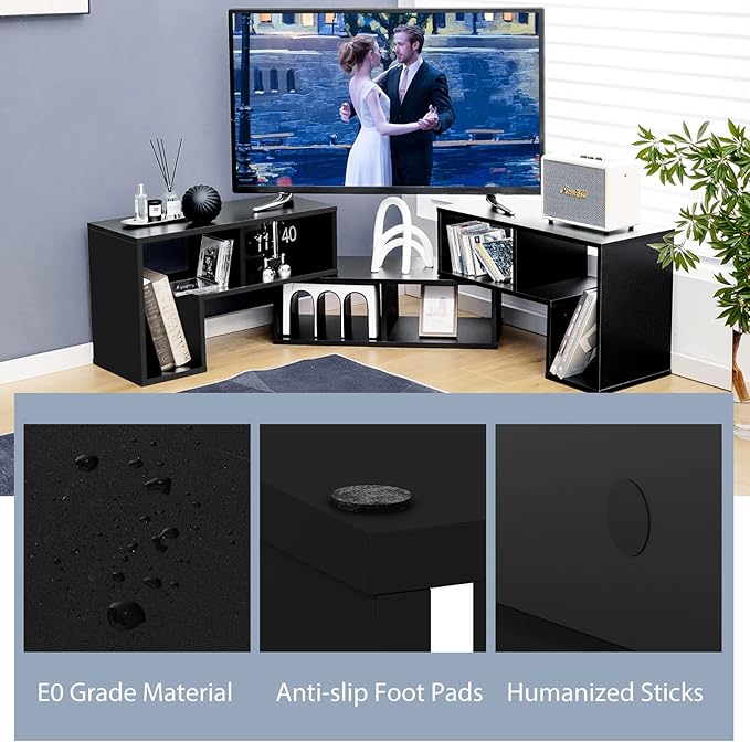 Tangkula 3 Pieces Console TV Stand Free-Combination Entertainment Center for 50 55 60 65 Inch TV Minimalist Modern TV Media Stand DIY Open Storage Bookcase Shelf for Living Room (Black)