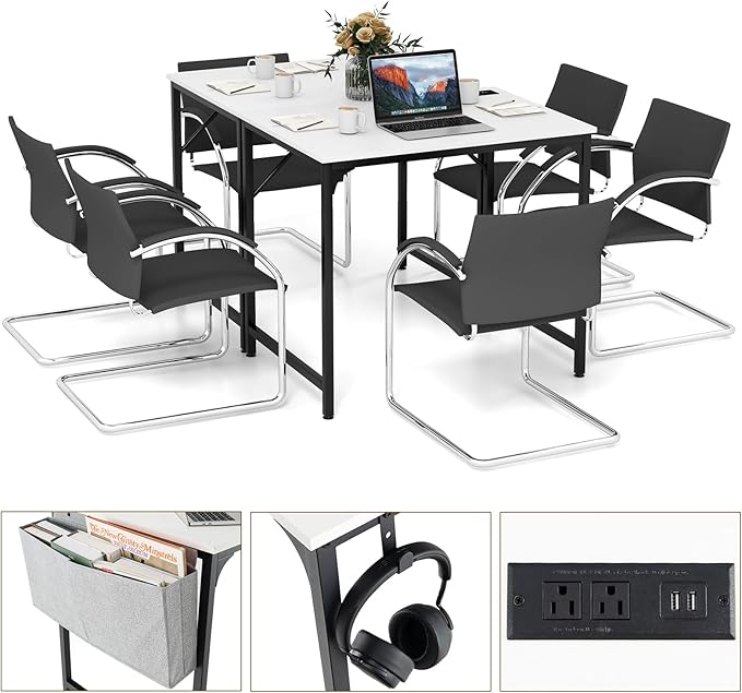 32 Inch Computer Desk Set of 2 Modern Writing Desk with Heavy-Duty Metal Frame Storage Bag &amp Charging Station Rectangular Home Office Workstation Table for Conference Study &amp Meeting Room