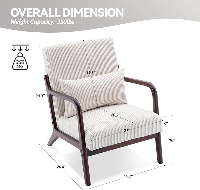 Mid Century Modern Accent Chairs Set of 2 Living Room Chairs Boho Armchair Set of 2 with Lumbar Pillow Solid Wood Frame &amp Corduroy Fabrics for Living Room Bedroom