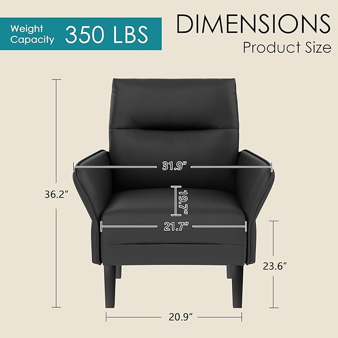 ALISH Mid-Century Accent ChairUphsoltered Modern Armchair Side Chairs with Wood LegsFaux Suede Single Sofa Chair for Living Room Bedroom (Black Set of 1)