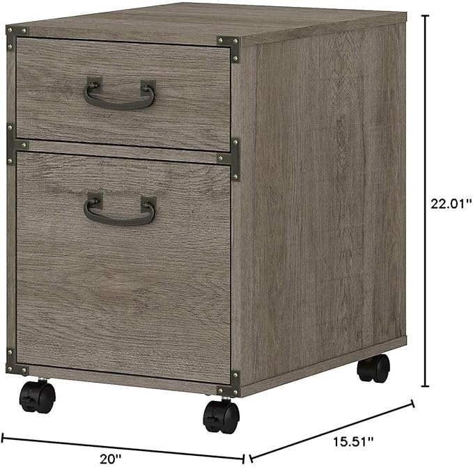 Bush Home Ironworks 2 Drawer Mobile File Cabinet in Restored Gray