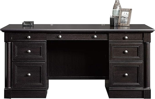 Sauder Palladia Office Desk with Drawers Executive Desk with File Cabinet Storage Cable Management Keyboard Tray in Wind Oak Finish