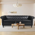 PU Leather Chesterfield Sofa 84'' Modern 3 Seater Couch Furniture with Square Arms and Wood Legs for Living Room Bedroom Apartment(Black)