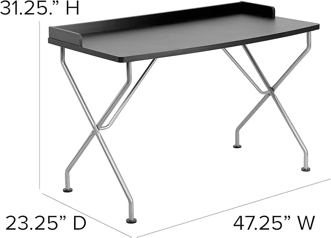 Flash Furniture Black Computer Desk with Raised Border and Silver Metal Frame