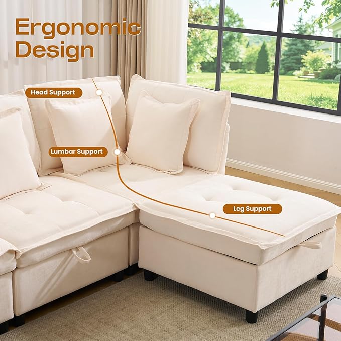 Modular Sectional Sofa 102.5 L-Shaped Cloud Couch with Storage 4-Seater Deep Seat Couch with Tufted Cushions &amp Removable Pillows Comfy Chenille Couches for Living Room Beige | Modern couch