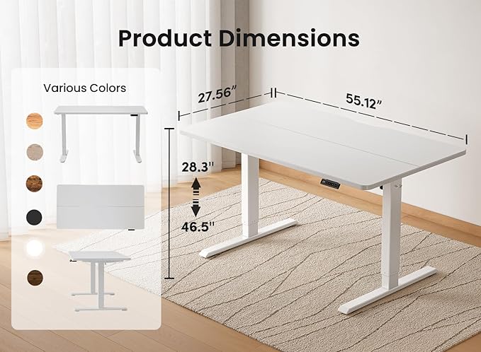 BANTI 55 × 28 Inches Standing Desk Ergonomic Electric Height Adjustable Sit and Stand Up Computer Desk with a Deeper Desktop White Frame/Whitetop