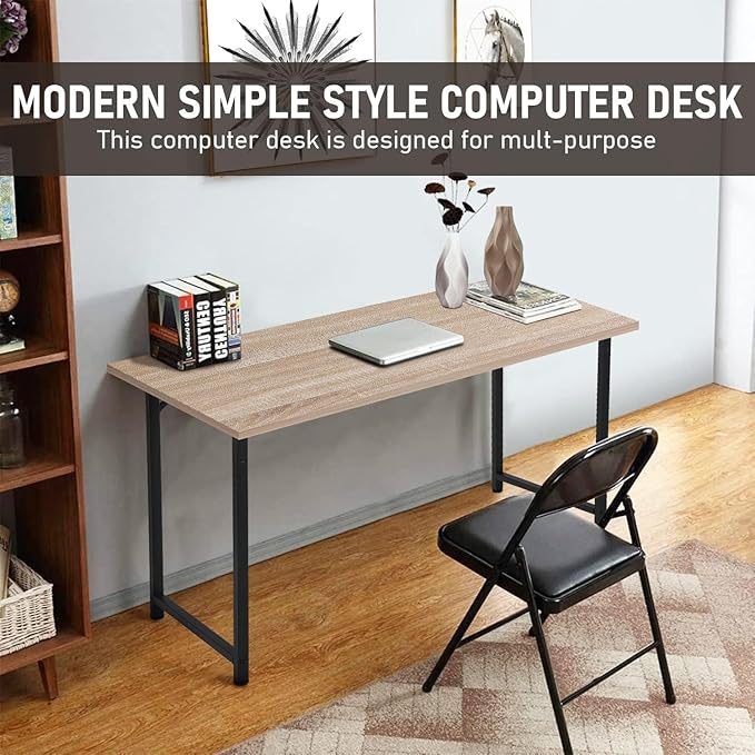 Bigacc 47 Inch Computer Desk Modern Gaming Desk for Home Office Large PC Gaming Table for Teen Student Art Modren Simple Style Computer Desk Wood and Metal Desk Workstati Nature