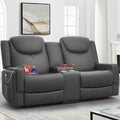 Loveseat Recliner Sofa Gray PU Leather Double Recliner Loveseat with Console Cup Holders Storage &amp USB Ports Ergonomics Manual Reclining Sofa Couch for Living Room RV