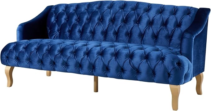 Christopher Knight Home Minxi Velvet Upholstered 3 Seater Sofa Couch Wooden Home Sofa Living Room Comfy Cloud Couch for Bedroom Home Office Button Tufted with Diamond Stitching Dark Blue