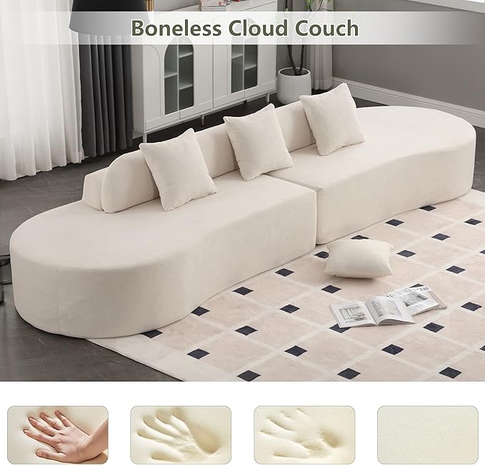 129.9 Oversized Sectional Sofa for Living Room Modern Curved Couch Compressed Modular Cloud Sofa Boneless 4 Seater Couch Large Sectional for Office Apartment- Beige