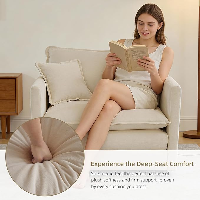 GNIXUU Chenille Single Sofa Chair 41.4 Modern Upholstered Oversized Reading Armchairs with Toss Pillow Deep Seat Comfy Accent Chairs for Bedroom Living Room Apartment Office Beige