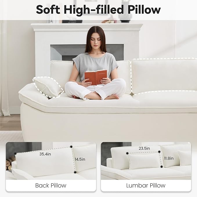 89 Cloud Boneless Loveseat Sofa Couch Deep Seat Love Seat Sofa with Lumbar Pillow 2-Seater Compressed Couches for Living Room Chenille White